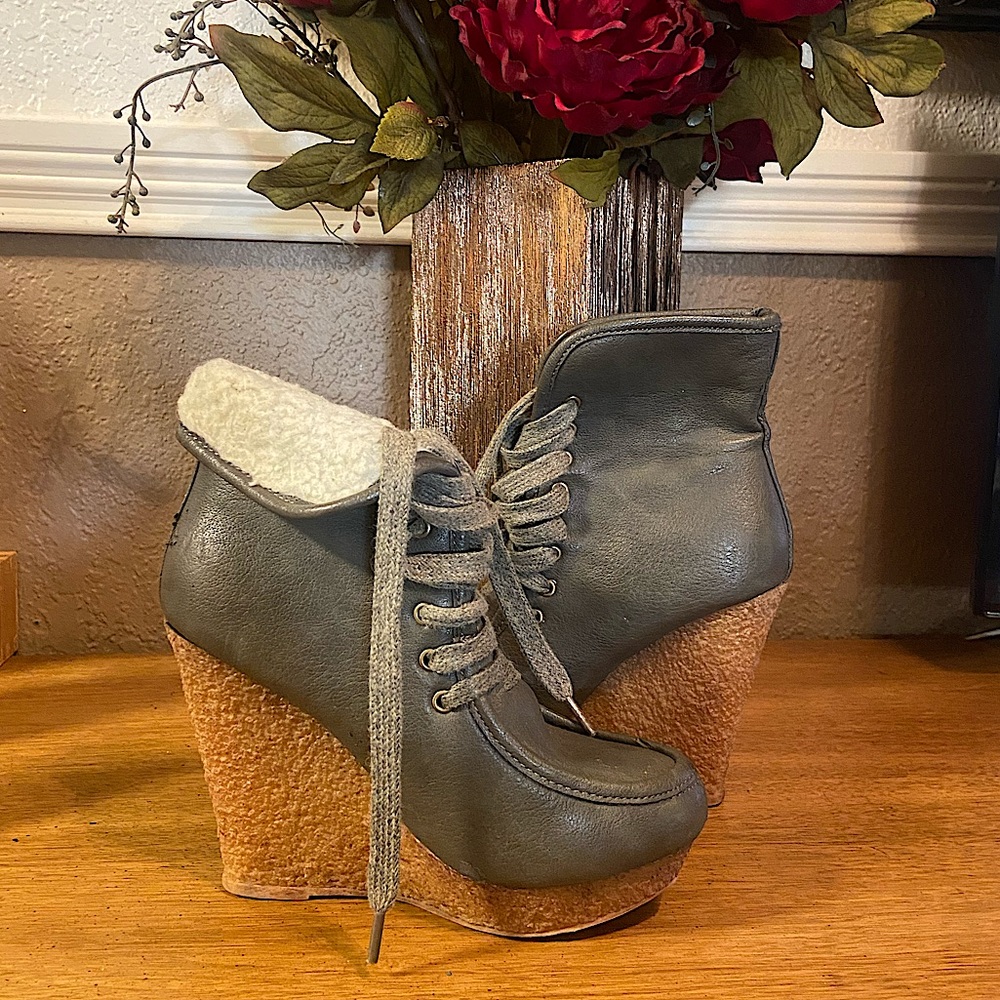 Green Wedged Ankle Booties